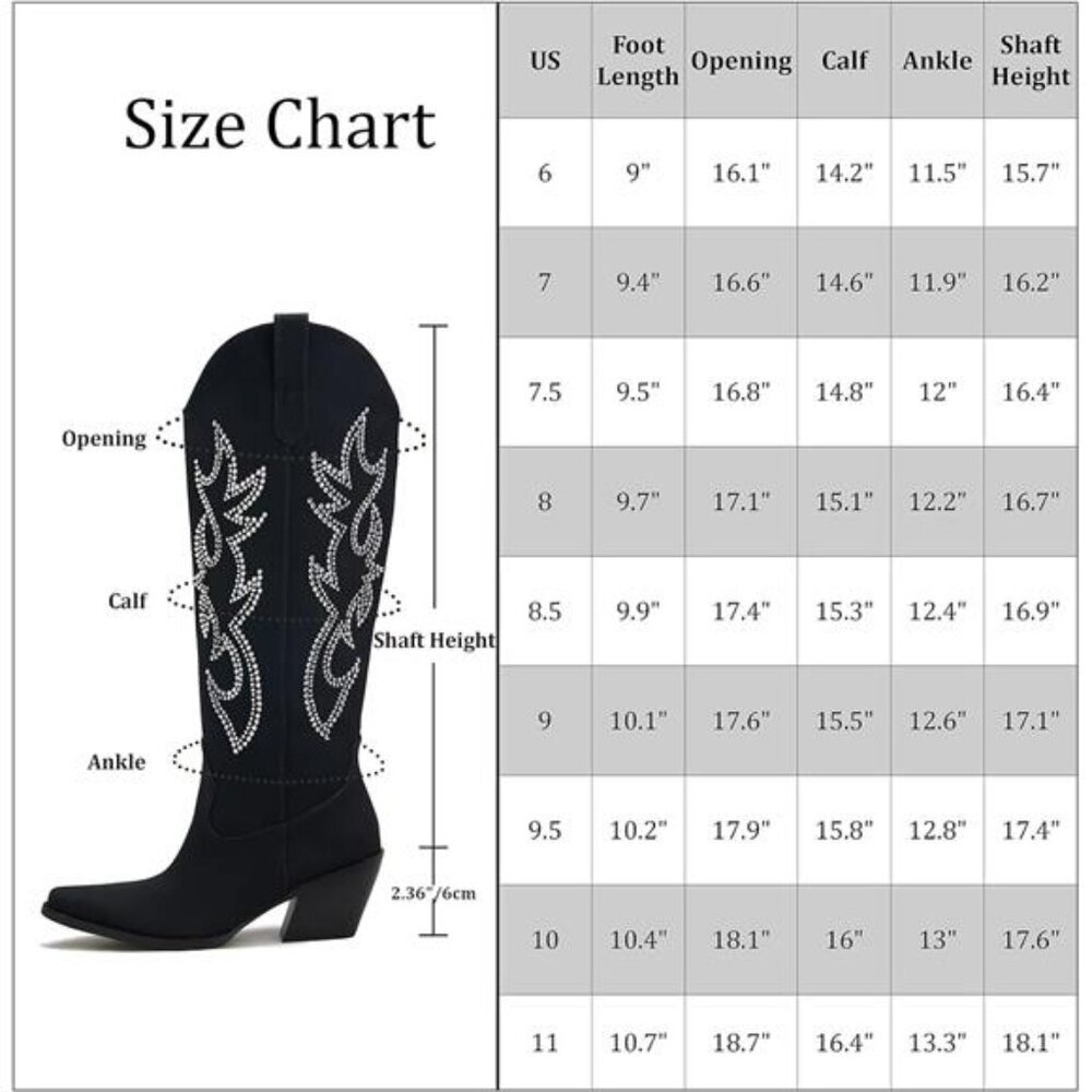 NEW Western Cowboy Boots for Women - Knee High Wide Calf Cowgirl Boots - Picture 5 of 6